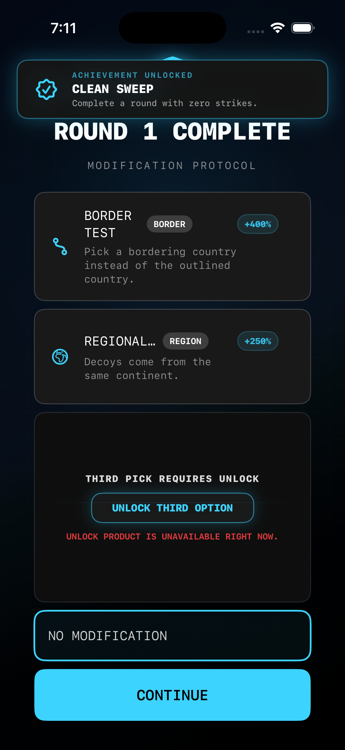 First round complete with modifier draft and achievement unlock
